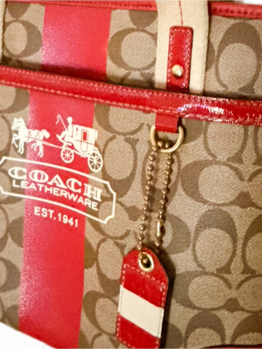 Coach Heritage Stripe Signature Tote- brown C canvas great condition ❤️ - Picture 4 of 16